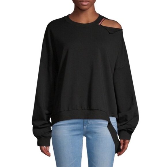 Junie Black Deconstructed Pullover Sweatshirt Black XS - Picture 3 of 5